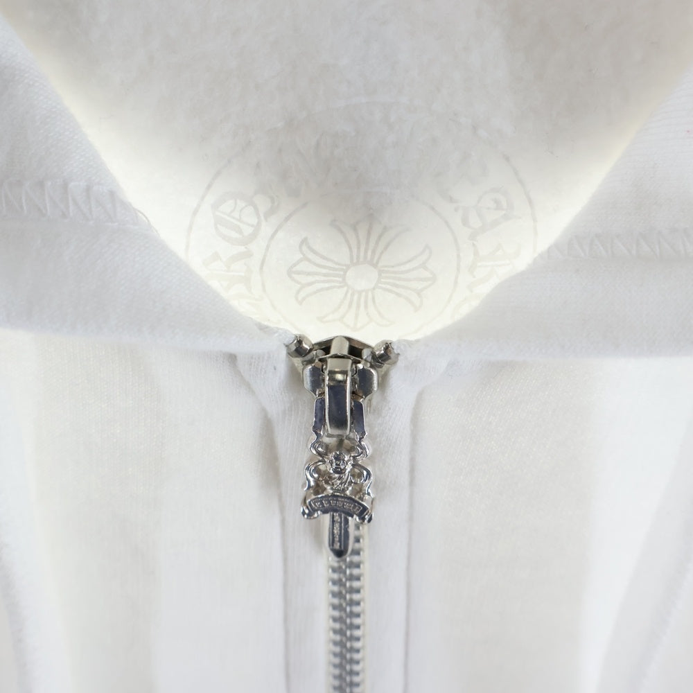 CHROME HEARTS(クロムハーツ) SWTSHRT HD ZIP 袖ロゴ バックスクロールラベルプリント ジップアップパーカー ホワイト