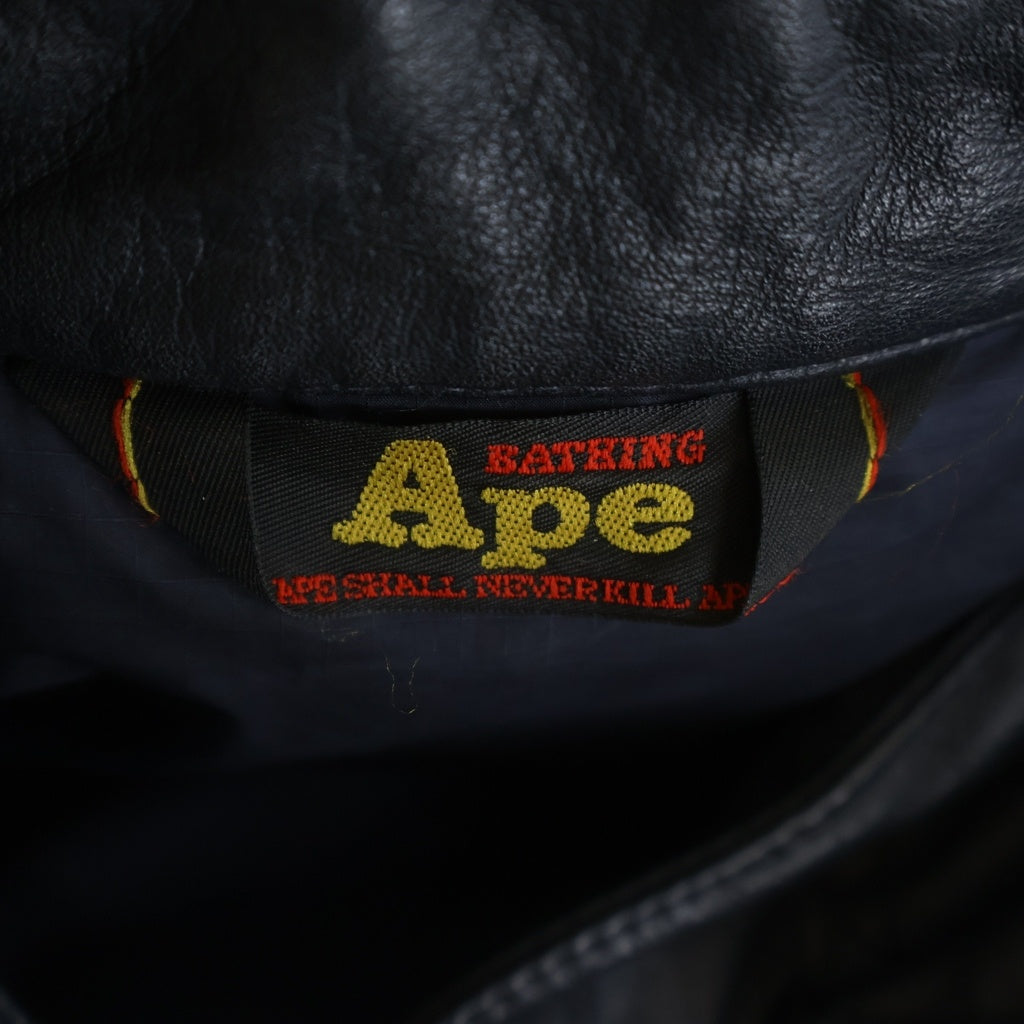 A BATHING APE(アベイシングエイプ) STAR COWHIDE JACKET スター 柄 キルティング カウハイド レザージャケット ブラック