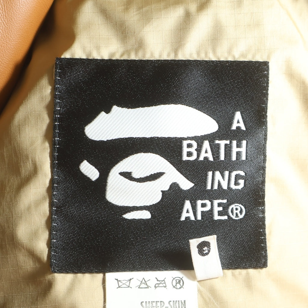 A BATHING APE(アベイシングエイプ) SHEEPSKIN LEATHER DOWN JACKET シープスキン レザーダウン ジャケット ブラウン