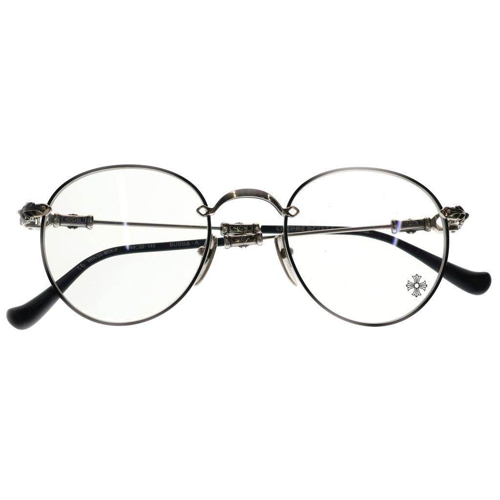 CHROME HEARTS(クロムハーツ) BUBBA-A クロステンプル メタルフレーム ラウンド眼鏡 アイウェア シルバー/ブラック