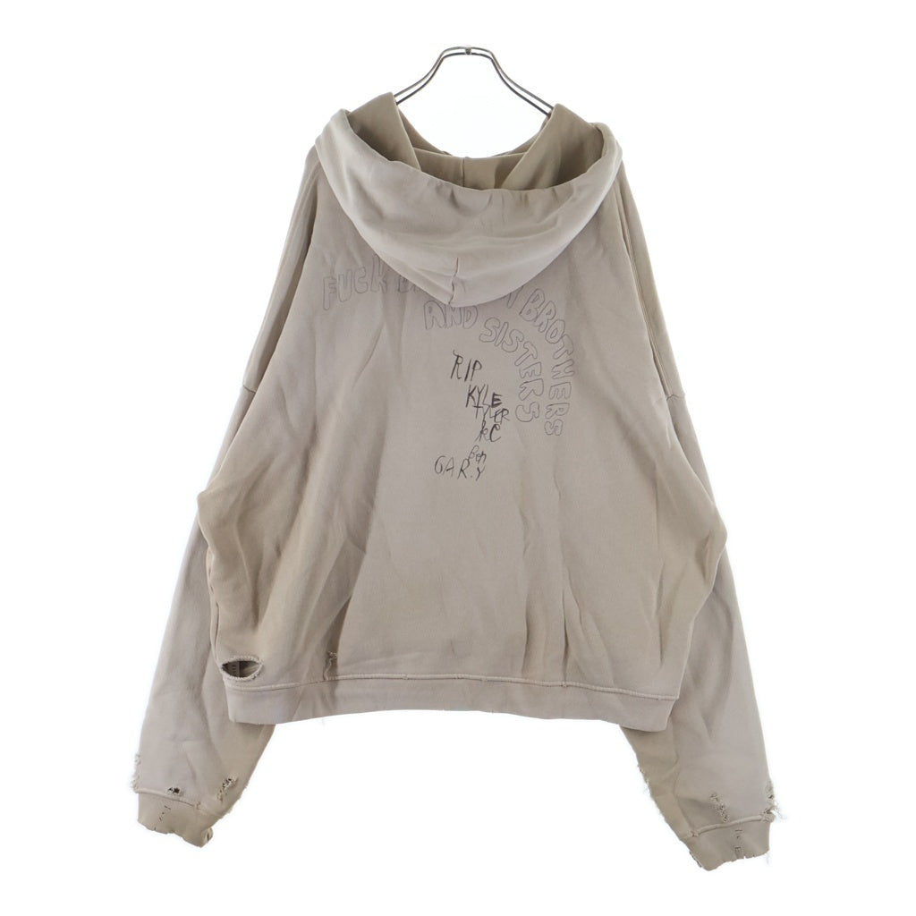 Paly Hollywood(パリーハリウッド) CONFESSIONS HOODIE BROWN ダメージ加工プルオーバーパーカー フーディー ベージュ