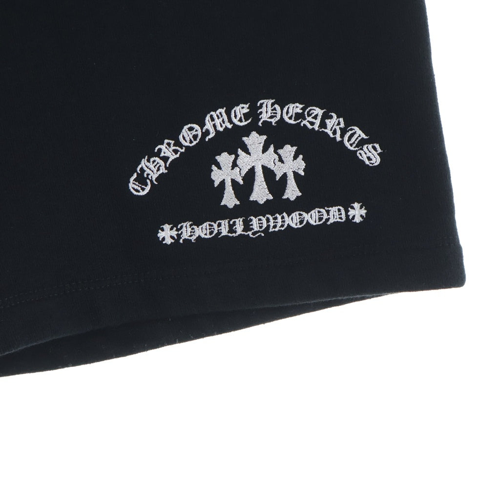 CHROME HEARTS(クロムハーツ) SAILIN ON HLF PNTS スクロールラベル セメタリークロス刺繍デザイン スウェットハーフパンツ ショーツ ブラック