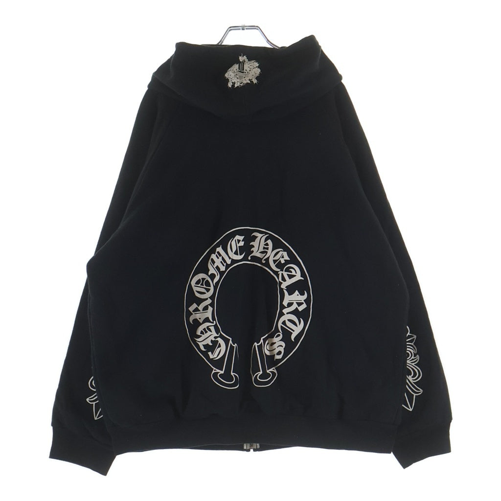 CHROME HEARTS(クロムハーツ) OLD THRML SWTSHRT HD ZIP 裏地サーマルアームフローラル バックホースシュープリント ダガージップアップパーカー ブラック