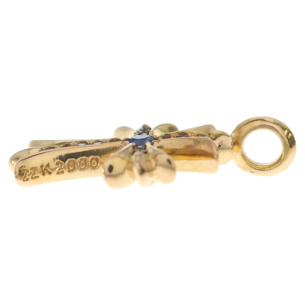 CHROME HEARTS(クロムハーツ) 22K TNY CRSF P/SAP タイニーファットクロス PAVEサファイア ペンダントトップ ゴールド