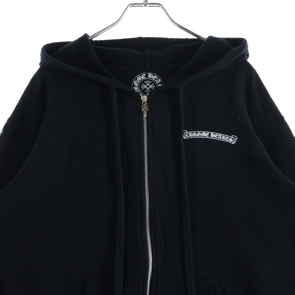 CHROME HEARTS(クロムハーツ) Zip Up Hoodie 袖Chプリント バックロゴ ジップアップパーカー ブラック