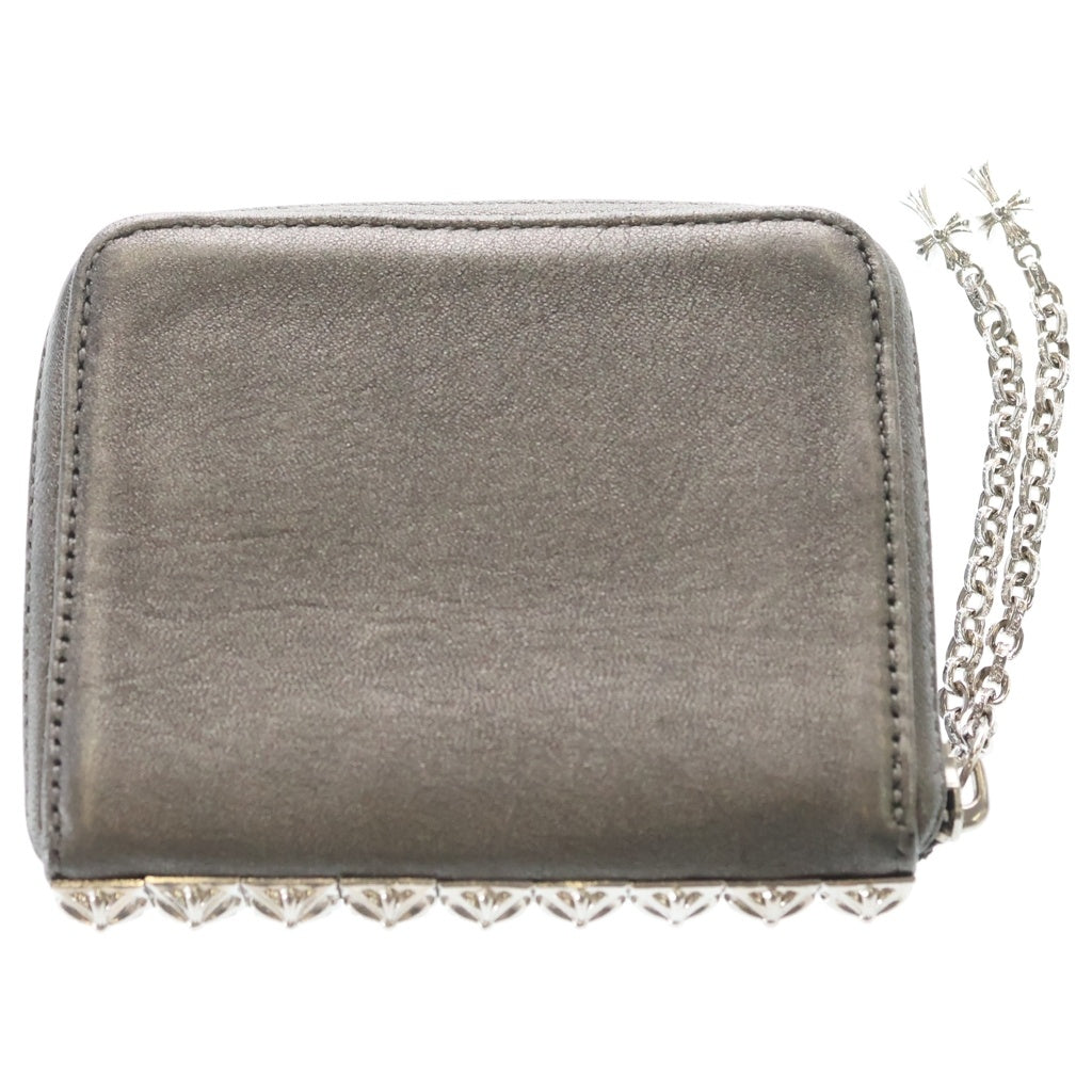 CHROME HEARTS(クロムハーツ) 3 SIDE ZIP 3サイドジップ サイドピラミッドスタッズレザーウォレット財布 メタリックシルバー