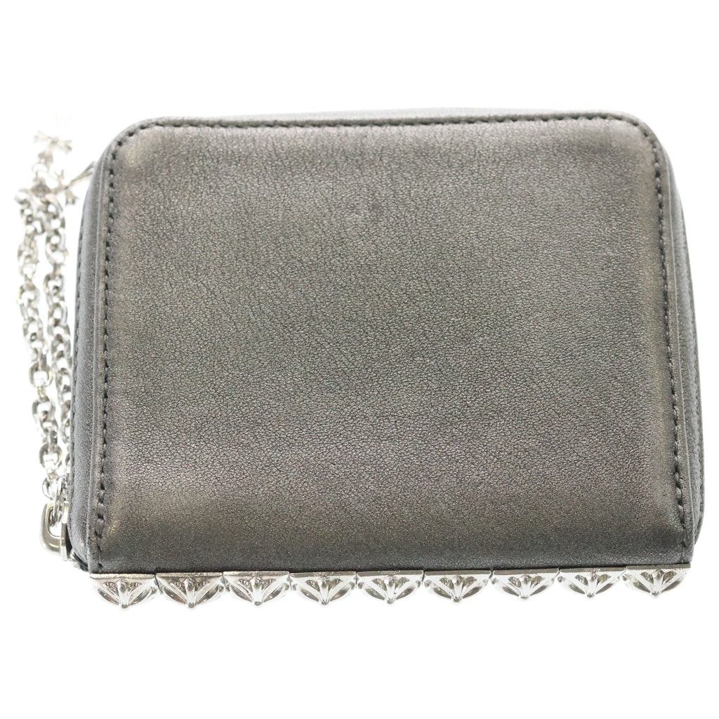 CHROME HEARTS(クロムハーツ) 3 SIDE ZIP 3サイドジップ サイドピラミッドスタッズレザーウォレット財布 メタリックシルバー