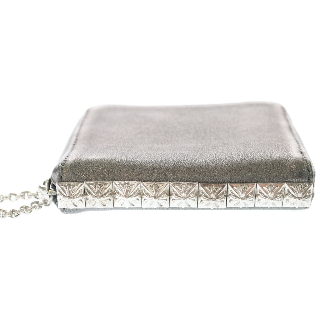 CHROME HEARTS(クロムハーツ) 3 SIDE ZIP 3サイドジップ サイドピラミッドスタッズレザーウォレット財布 メタリックシルバー