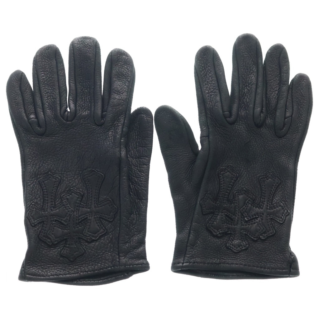 CHROME HEARTS(クロムハーツ) セメタリークロスパッチ レザー グローブ 手袋 ブラック