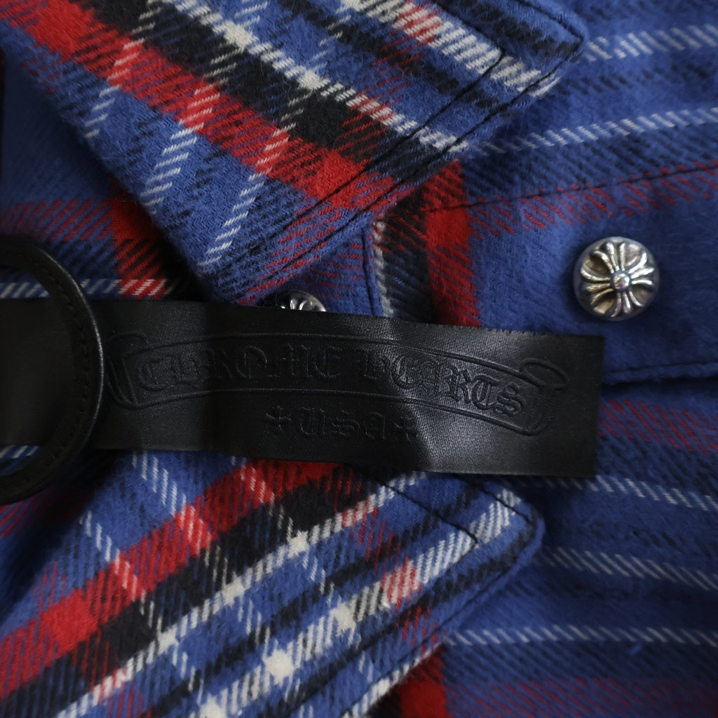 CHROME HEARTS(クロムハーツ) WORK DOG ワークドッグ クロスボタン チェック柄フランネル 長袖シャツ ブルー/レッド