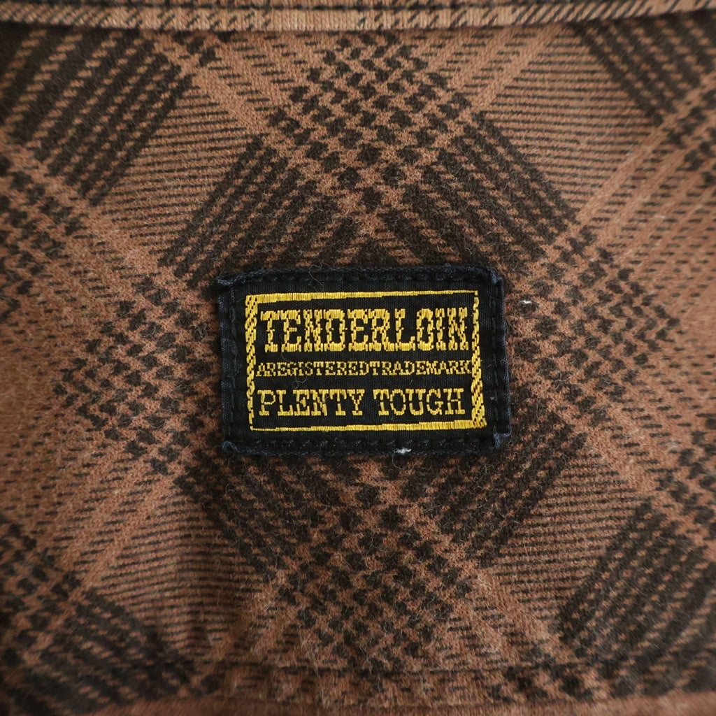 TENDERLOIN(テンダーロイン) フロント刺繍 長袖チェックシャツ ブラウン