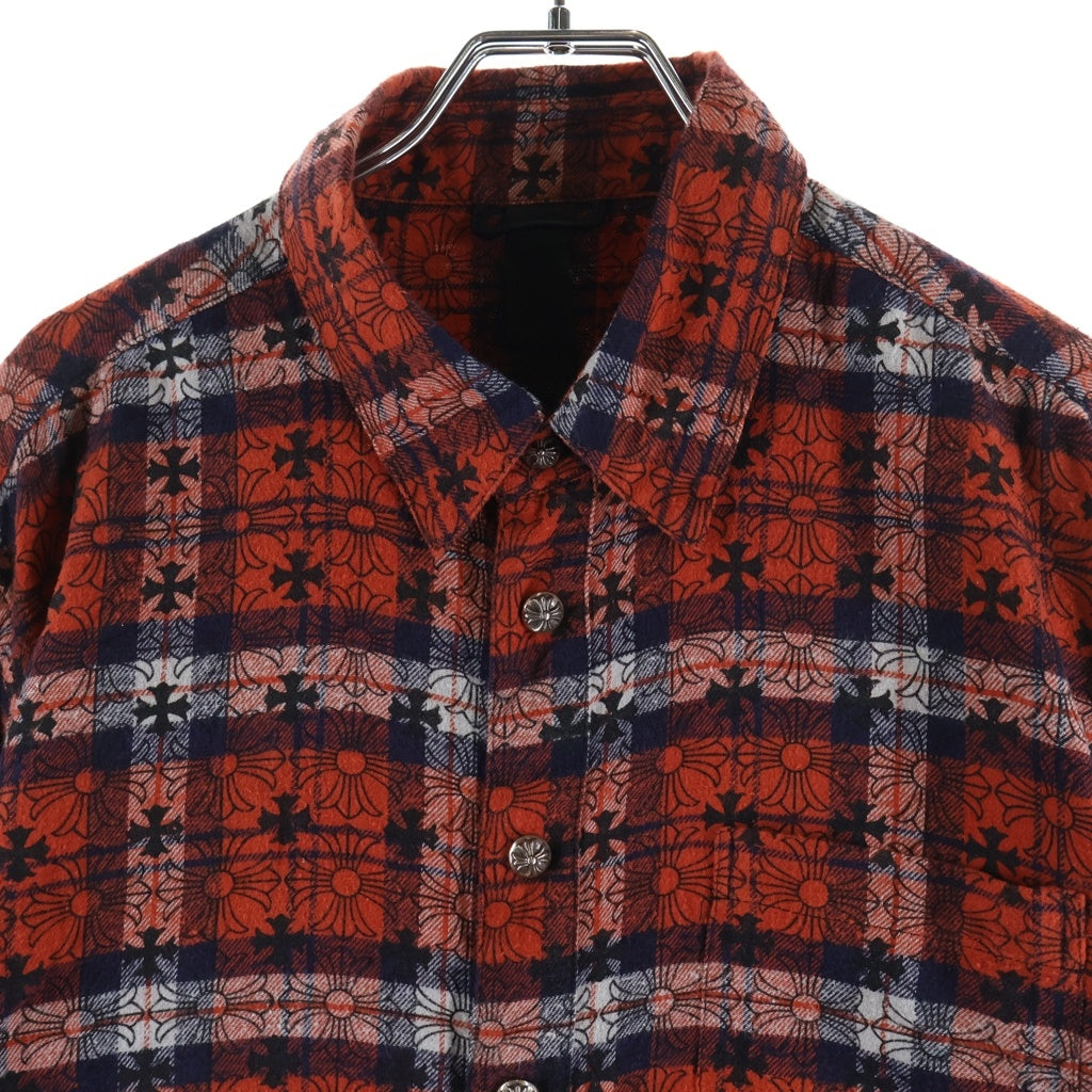 CHROME HEARTS(クロムハーツ) LOOSE ENDS ルーズエンド クロスボールボタン 長袖チェックシャツ レッド