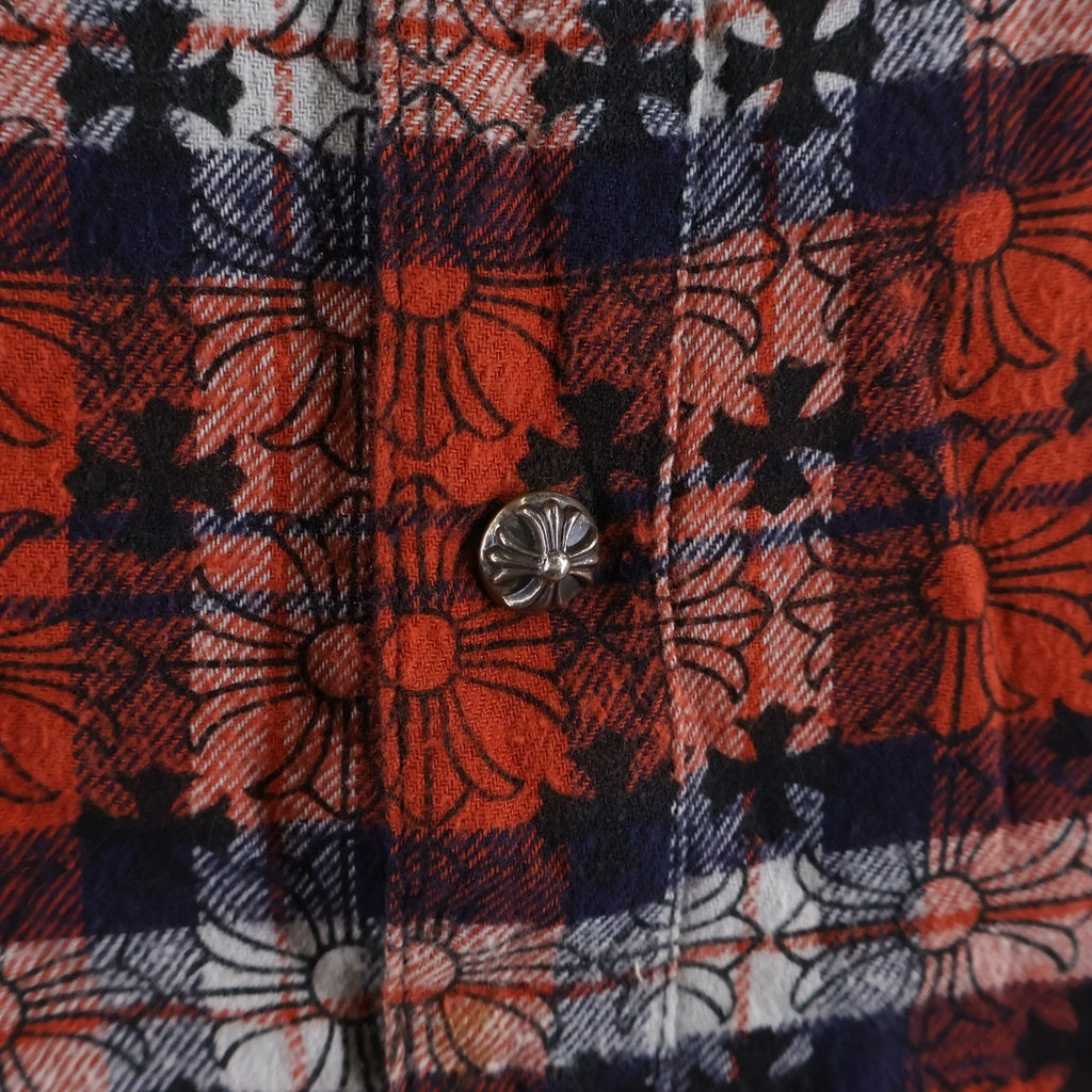 CHROME HEARTS(クロムハーツ) LOOSE ENDS ルーズエンド クロスボールボタン 長袖チェックシャツ レッド