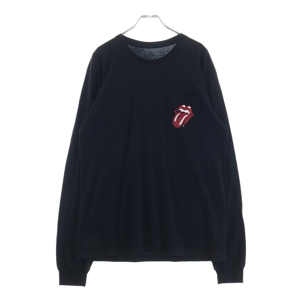 CHROME HEARTS(クロムハーツ) ×The Rolling Stones Lip And Tongue ローリングストーンズ リップアンドタン 袖フローラルプリント 長袖Tシャツ カットソー ブラック