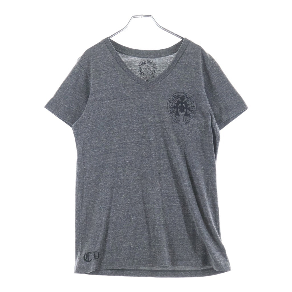 CHROME HEARTS(クロムハーツ) 3CH CROSS HORSESHOE PRINT 3CHクロス ホースシュープリント Vネック 半袖Tシャツ カットソー グレー