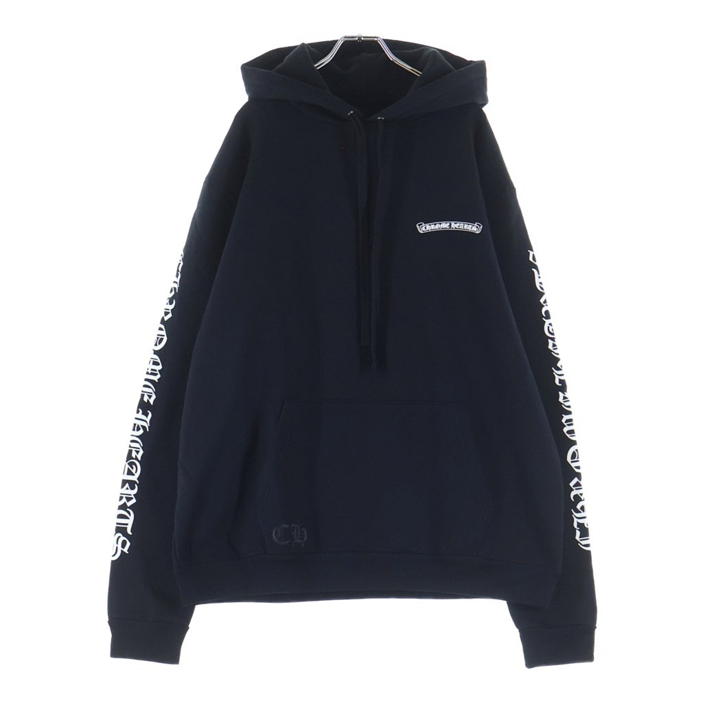CHROME HEARTS(クロムハーツ) SWTSHRT HD PLVR バックスクロールラベル袖英字プリント プルオーバーパーカー ブラック