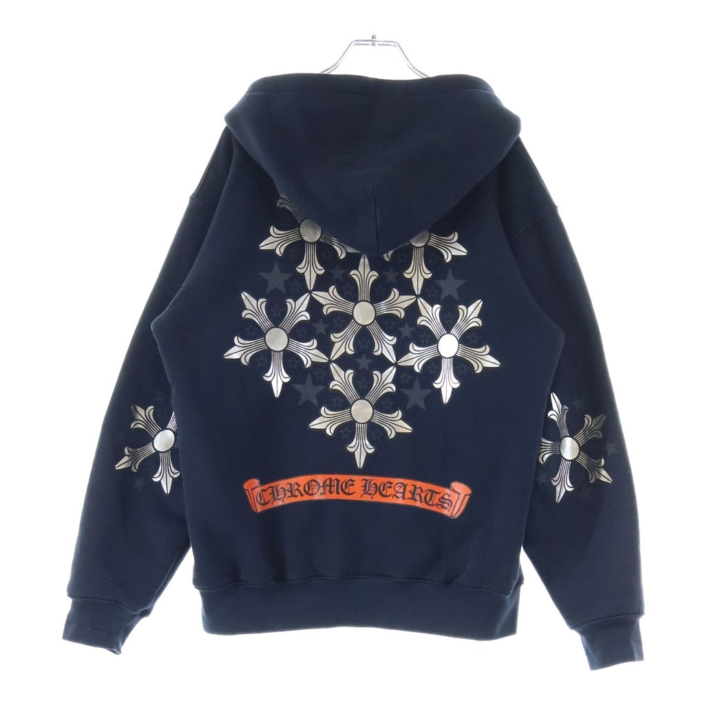 CHROME HEARTS(クロムハーツ) METALLIC STAR CROSS BACK SCROLL THERMAL HD ZIP メタリックスタークロス バックスクロール 裏地サーマル ジップアップパーカー ブラック