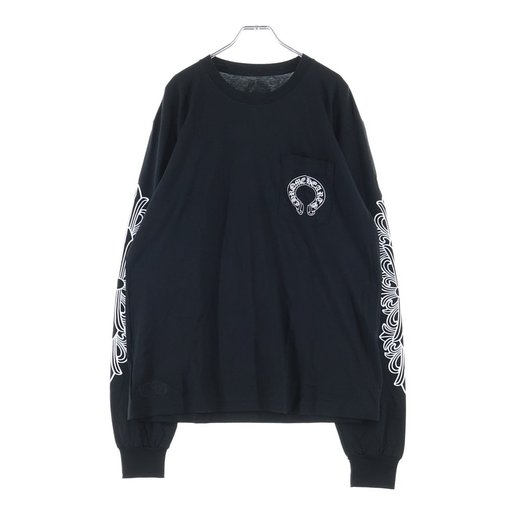 CHROME HEARTS(クロムハーツ) CH L/S TEE アームフローラルバックホースシュープリント長袖Tシャツ ブラック