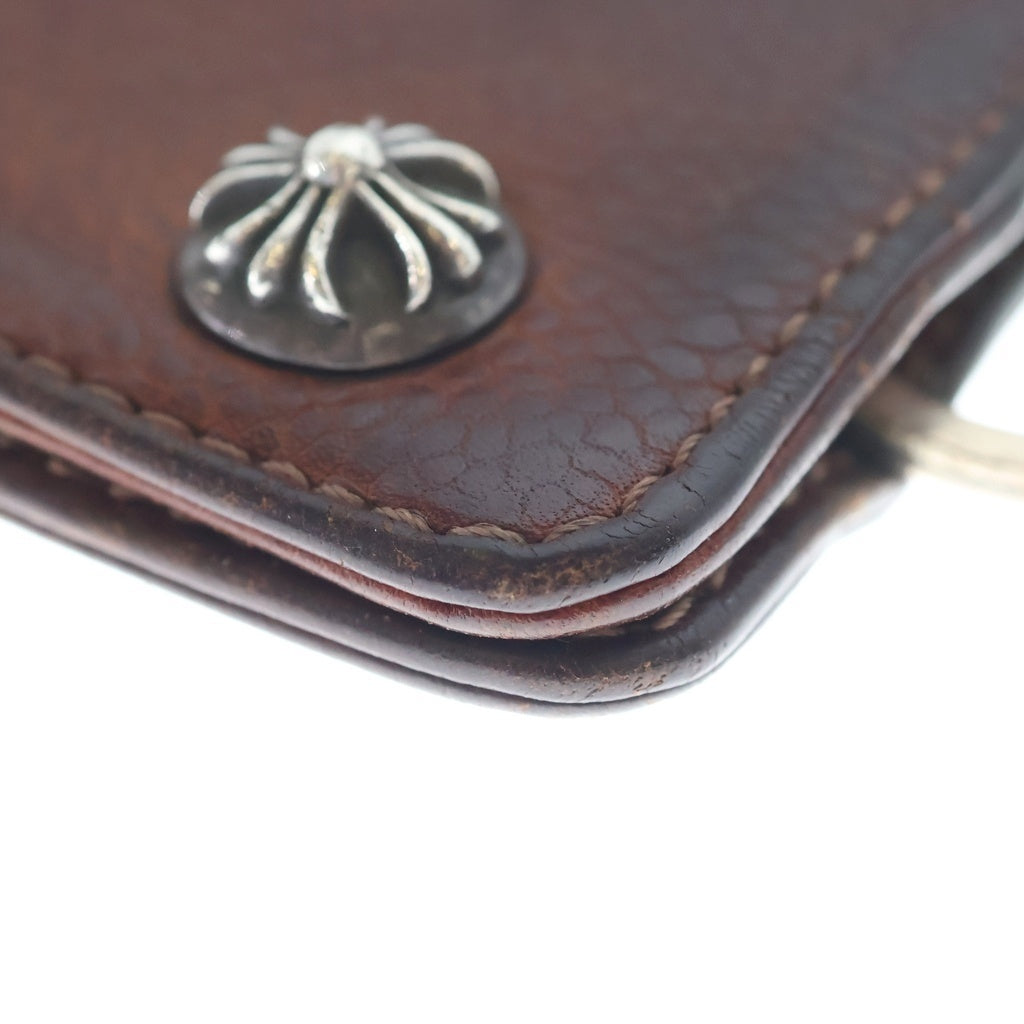CHROME HEARTS(クロムハーツ) KEY CASE クロスボールボタン レザー キーケース ブラウン/シルバー