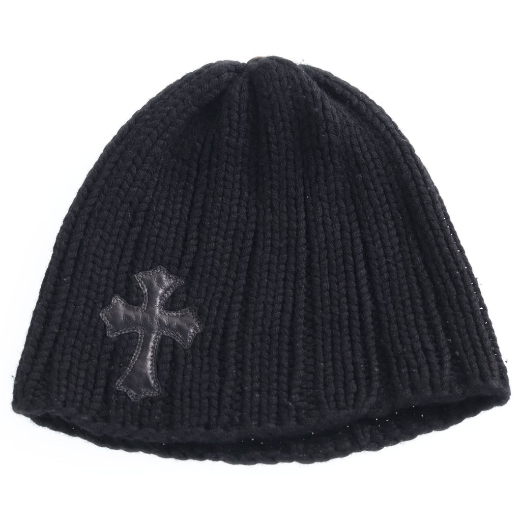 CHROME HEARTS(クロムハーツ) CASHMERE BEANIE クロスパッチ付き カシミヤ クロスボール シングルビーニー ニット帽 ブラック