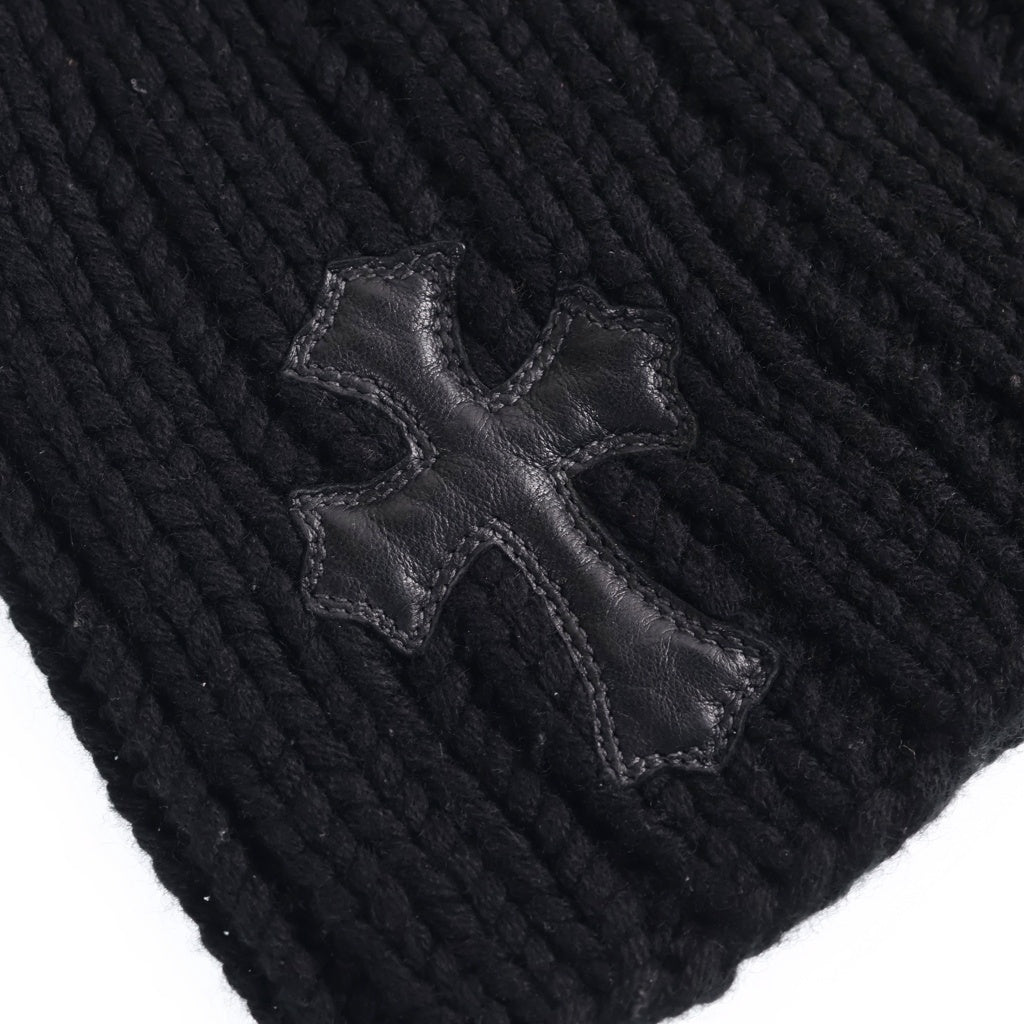 CHROME HEARTS(クロムハーツ) CASHMERE BEANIE クロスパッチ付き カシミヤ クロスボール シングルビーニー ニット帽 ブラック