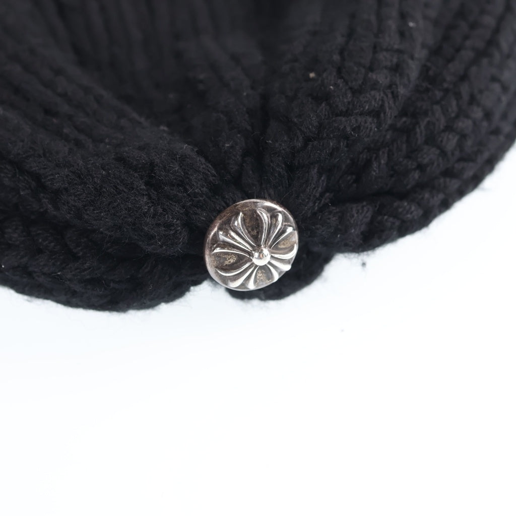 CHROME HEARTS(クロムハーツ) CASHMERE BEANIE クロスパッチ付き カシミヤ クロスボール シングルビーニー ニット帽 ブラック
