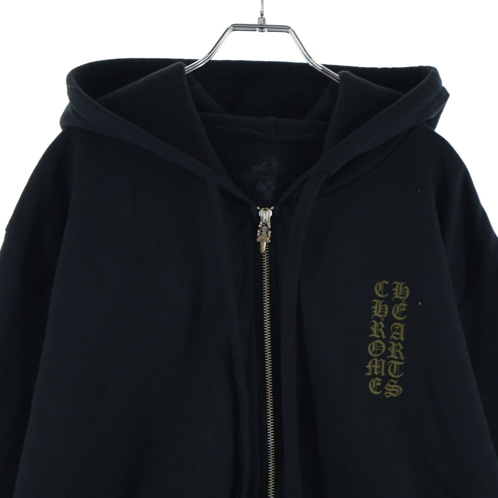 CHROME HEARTS(クロムハーツ) VERTICAL LOGO SWTSHRT HD ZIP バーティカルロゴ 袖英字プリント ダガージップパーカー フーディー ブラック/カーキ