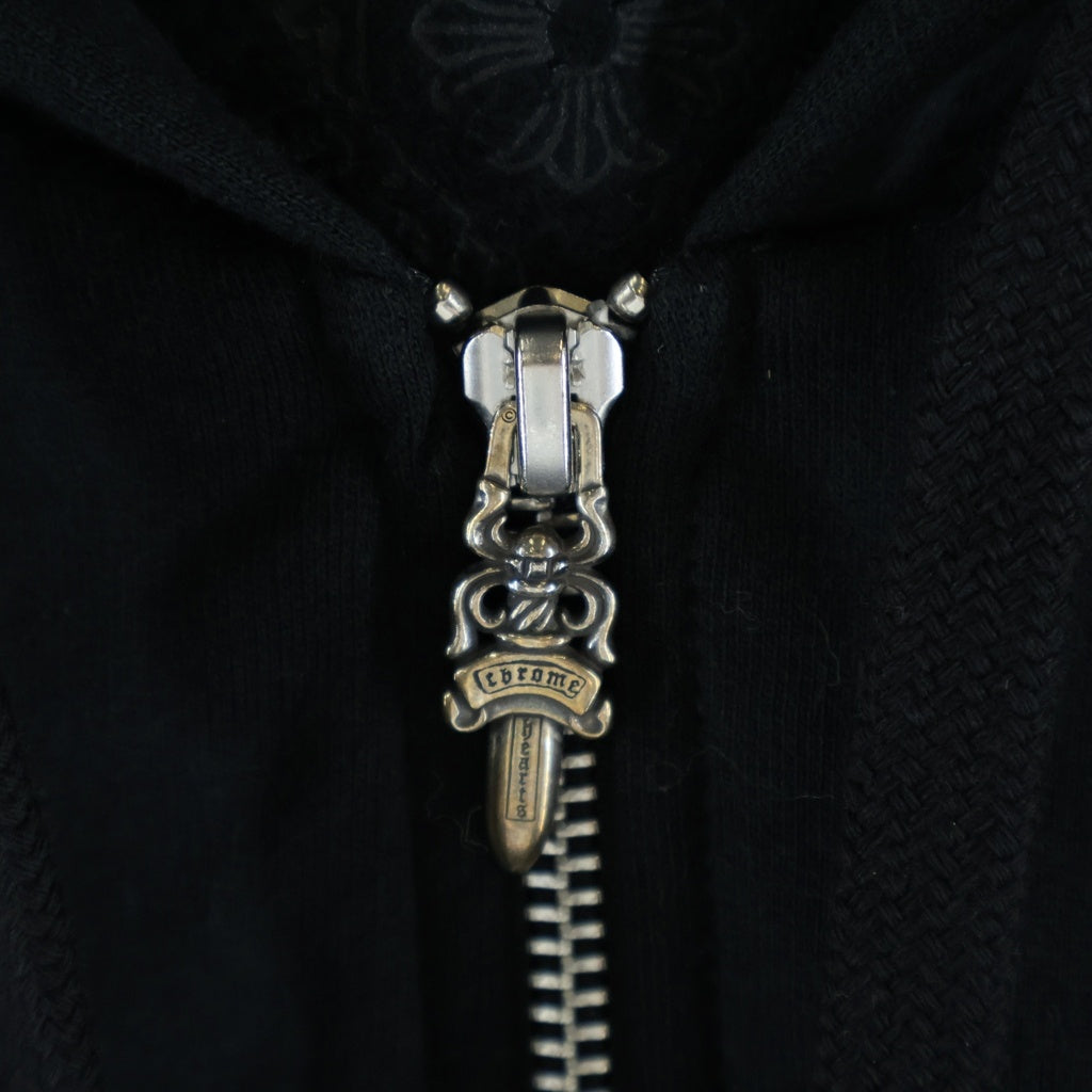 CHROME HEARTS(クロムハーツ) VERTICAL LOGO SWTSHRT HD ZIP バーティカルロゴ 袖英字プリント ダガージップパーカー フーディー ブラック/カーキ
