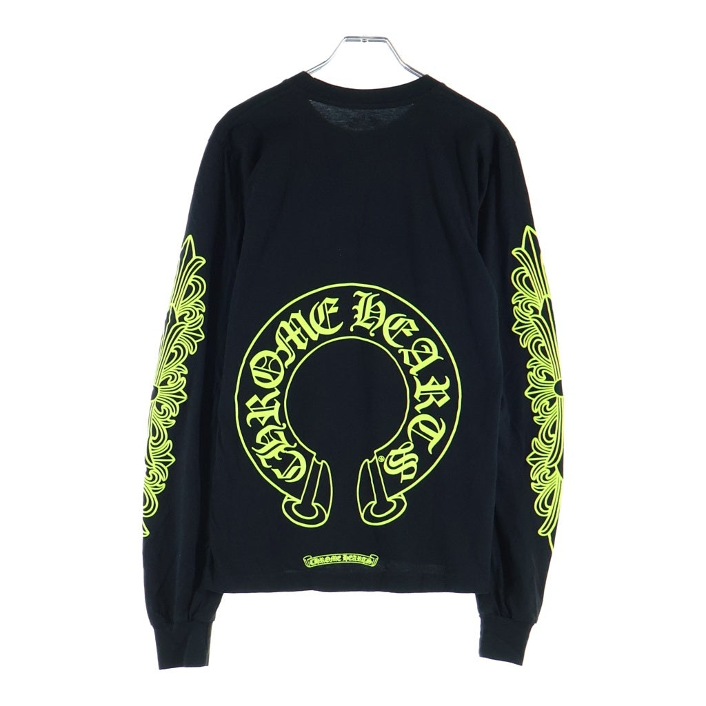 CHROME HEARTS(クロムハーツ) Floral Cross Horseshoe Long Sleeve Tee フローラルクロス ホースシュー ロングスリーブ Tシャツ ブラック/ネオンイエロー