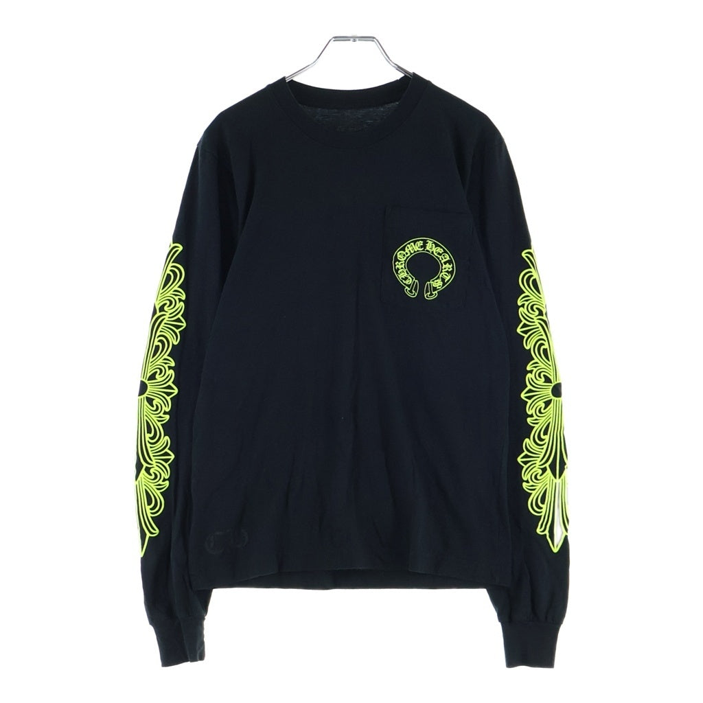 CHROME HEARTS(クロムハーツ) Floral Cross Horseshoe Long Sleeve Tee フローラルクロス ホースシュー ロングスリーブ Tシャツ ブラック/ネオンイエロー