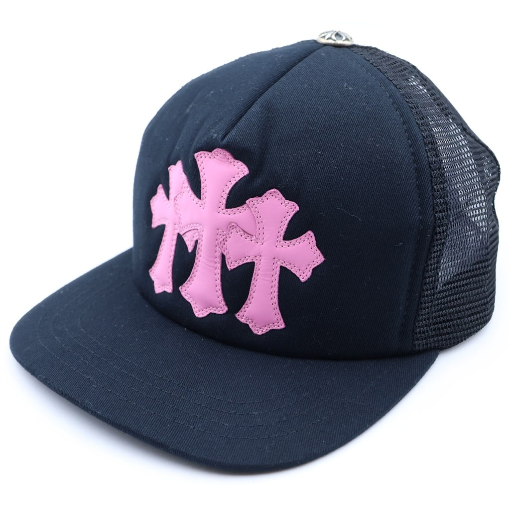CHROME HEARTS(クロムハーツ) TRUCKER CAP トラッカーキャップ 3セメタリーレザーパッチ メッシュキャップ帽子 ピンク/ブラック