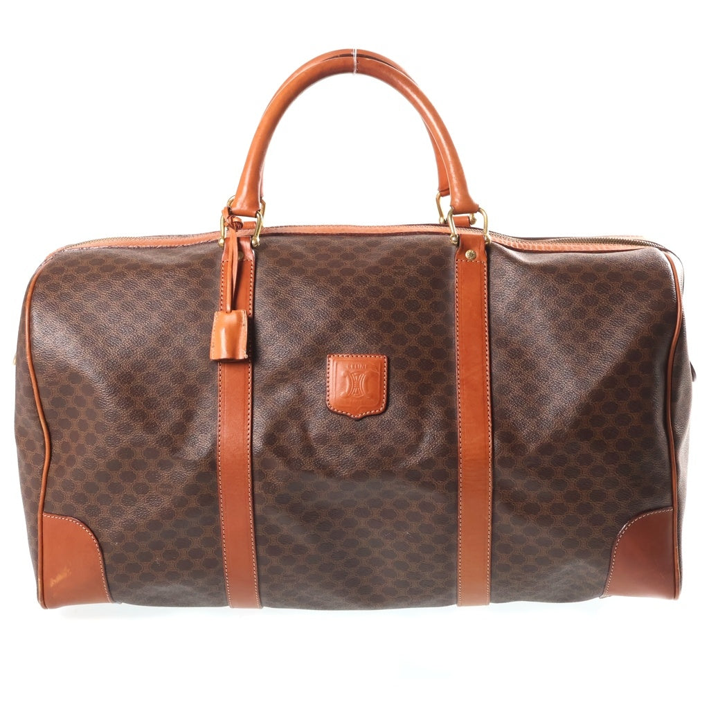 CELINE(セリーヌ) マカダム 総柄 ボストン ショルダーバッグ ブラウン レザー×PVC ゴールド金具 レディース