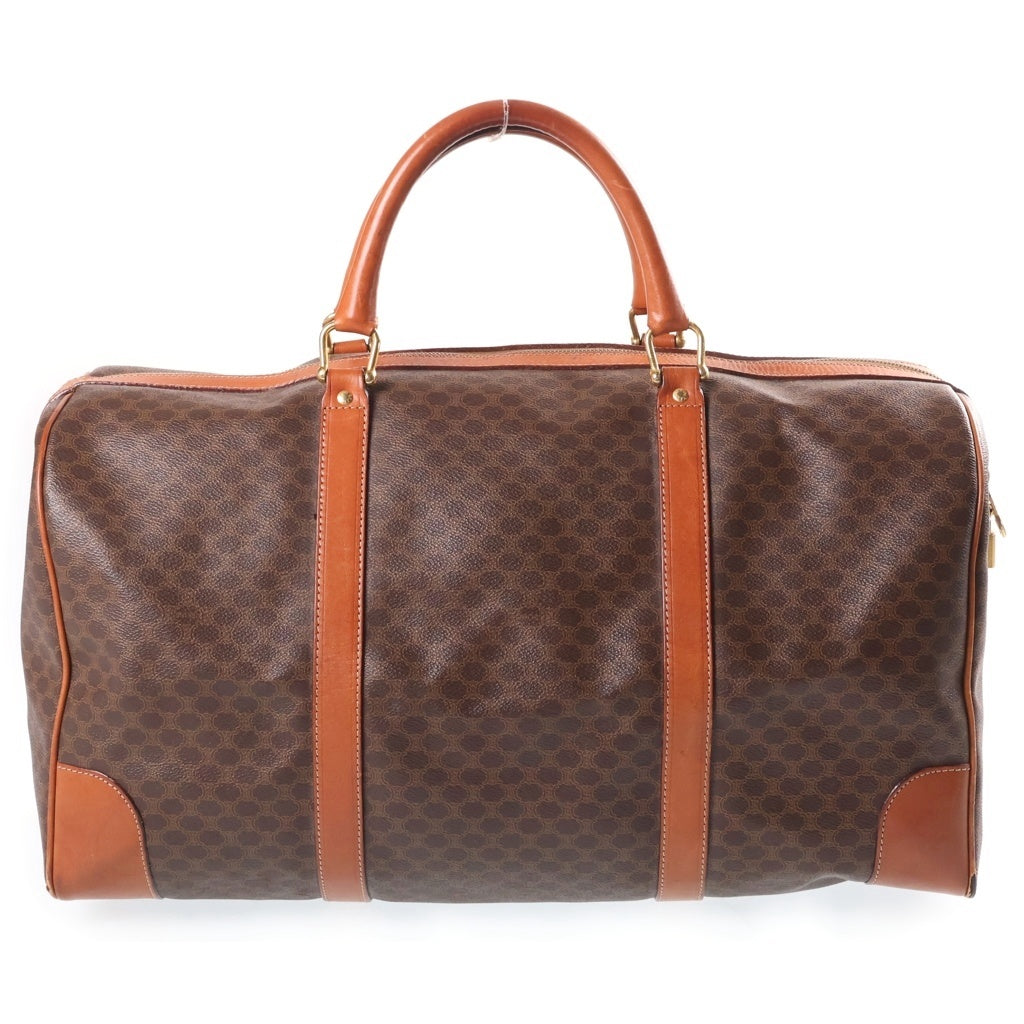 CELINE(セリーヌ) マカダム 総柄 ボストン ショルダーバッグ ブラウン レザー×PVC ゴールド金具 レディース