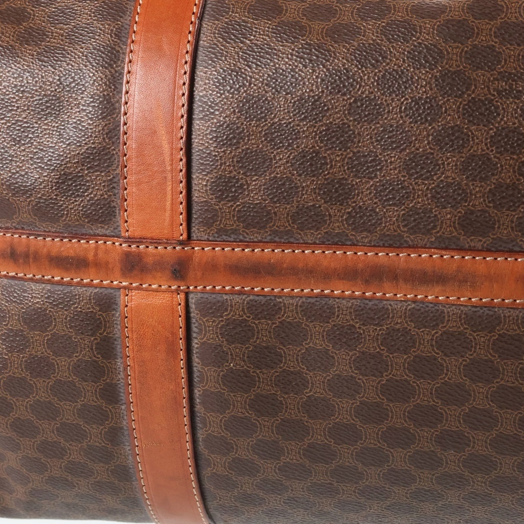 CELINE(セリーヌ) マカダム 総柄 ボストン ショルダーバッグ ブラウン レザー×PVC ゴールド金具 レディース