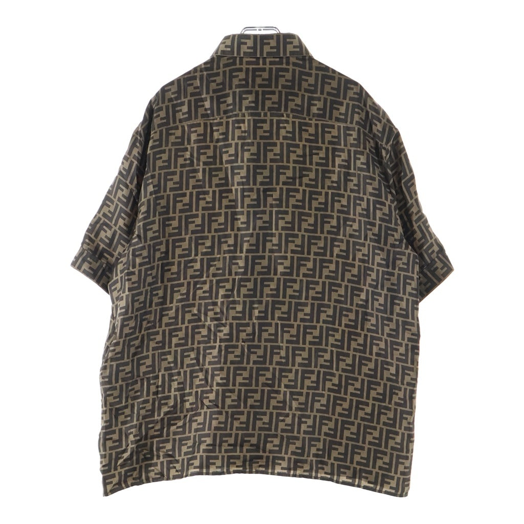 FENDI(フェンディ) 22AW FFプリント モノグラム フライフロントカジュアルシルクシャツ 半袖シャツ ブラウン FS0795 AKEE