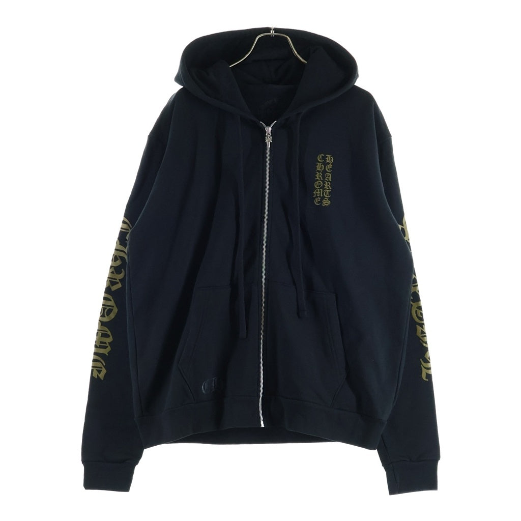 CHROME HEARTS(クロムハーツ) SWTSHRT HD ZIP ヴァーティカルロゴ 袖英字プリント ダガージップ フーディー ブラック