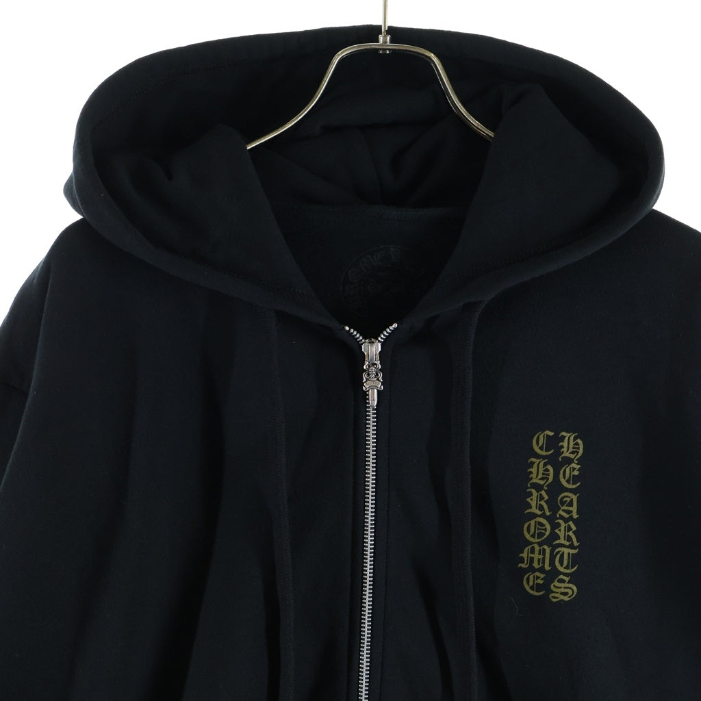 CHROME HEARTS(クロムハーツ) SWTSHRT HD ZIP ヴァーティカルロゴ 袖英字プリント ダガージップ フーディー ブラック