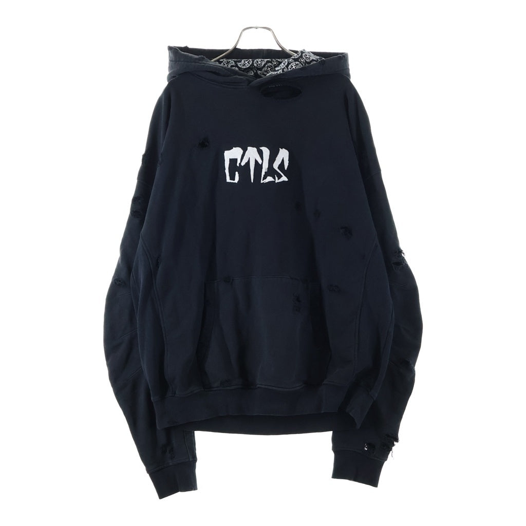 cvtvlist(カタリスト) 3D LOGO USUAL HOODIE ヴィンテージクラッシュ加工 ロゴプルオーバーパーカー ブラック
