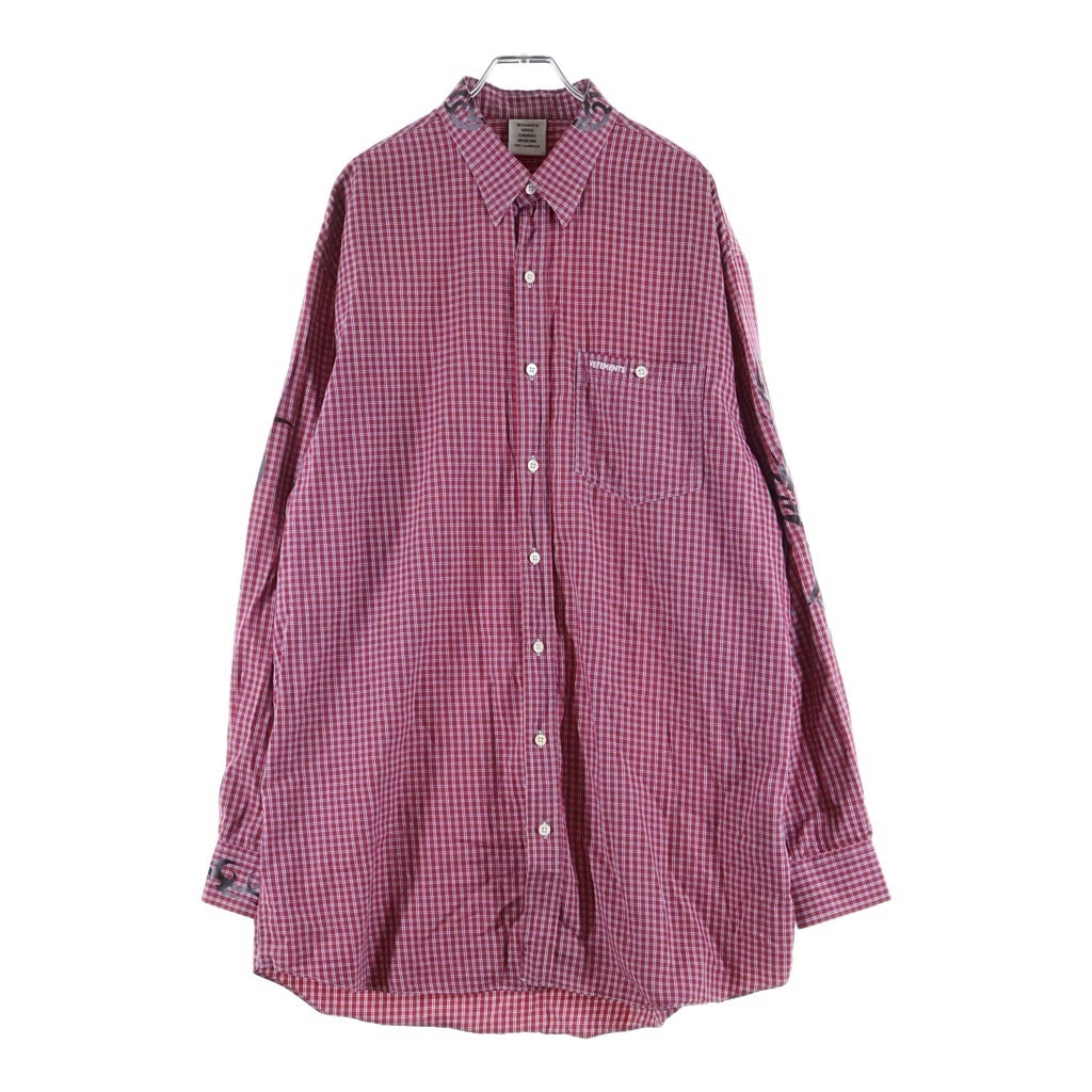 VETEMENTS(ヴェトモン) Tribal tattoo shirt Pinstripe トライバルタトゥー チェックシャツ レッド UAH19SH302
