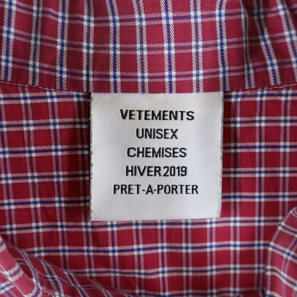 VETEMENTS(ヴェトモン) Tribal tattoo shirt Pinstripe トライバルタトゥー チェックシャツ レッド UAH19SH302