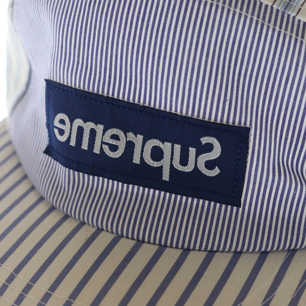 SUPREME(シュプリーム) 12SS ×COMME des GARCONS SHIRT Camp Cap コムデギャルソン シャツ 反転ロゴ ストライプ柄キャンプキャップ 帽子 ブルー レディース