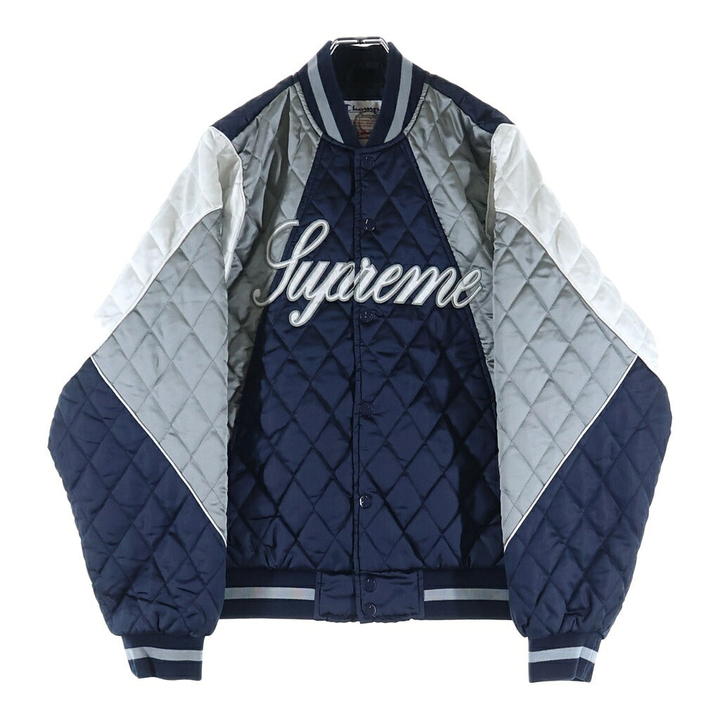 SUPREME(シュプリーム) 26AW×CHAMPION QUILTED SATIN VARSITY JACKET チャンピオン キルテッド サテン パーシティ ジャケット ネイビー