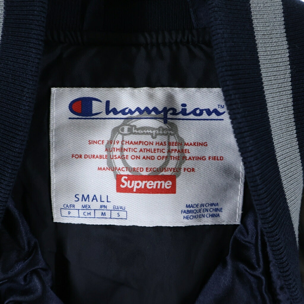 SUPREME(シュプリーム) 26AW×CHAMPION QUILTED SATIN VARSITY JACKET チャンピオン キルテッド サテン パーシティ ジャケット ネイビー