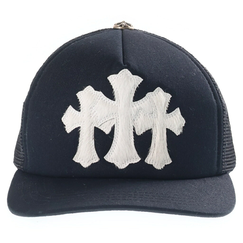 CHROME HEARTS(クロムハーツ) TRUCKER CAP トラッカーキャップ 3セメタリーハラコレザーパッチメッシュキャップ帽子 ブラック/ホワイト