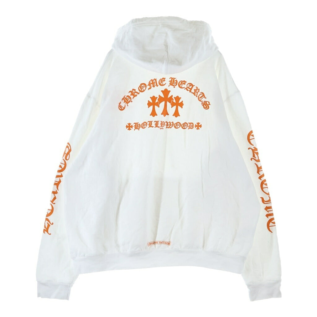 CHROME HEARTS(クロムハーツ) KING TACO 3 CEMETERY HD PLVR キングタコ 3セメタリー プリントロゴ スウェットプルオーバーパーカー ホワイト/オレンジ