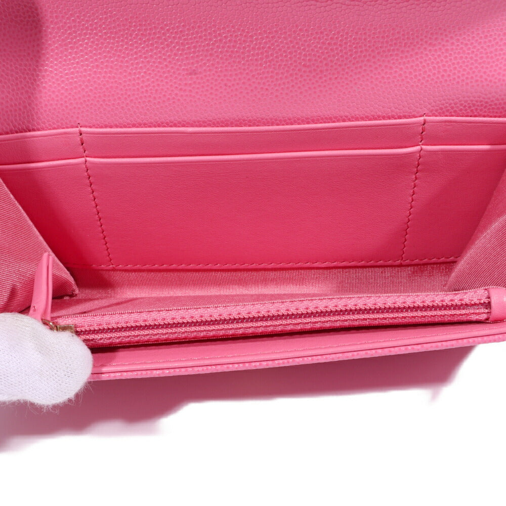 CHANEL(シャネル) ボーイシャネル 二つ折り長財布 ピンク キャビアスキン レザー ゴールド金具 ウォレットボーイシャネル 二つ折り長財布 ピンク キャビアスキン レザー ゴールド金具 ウォレット