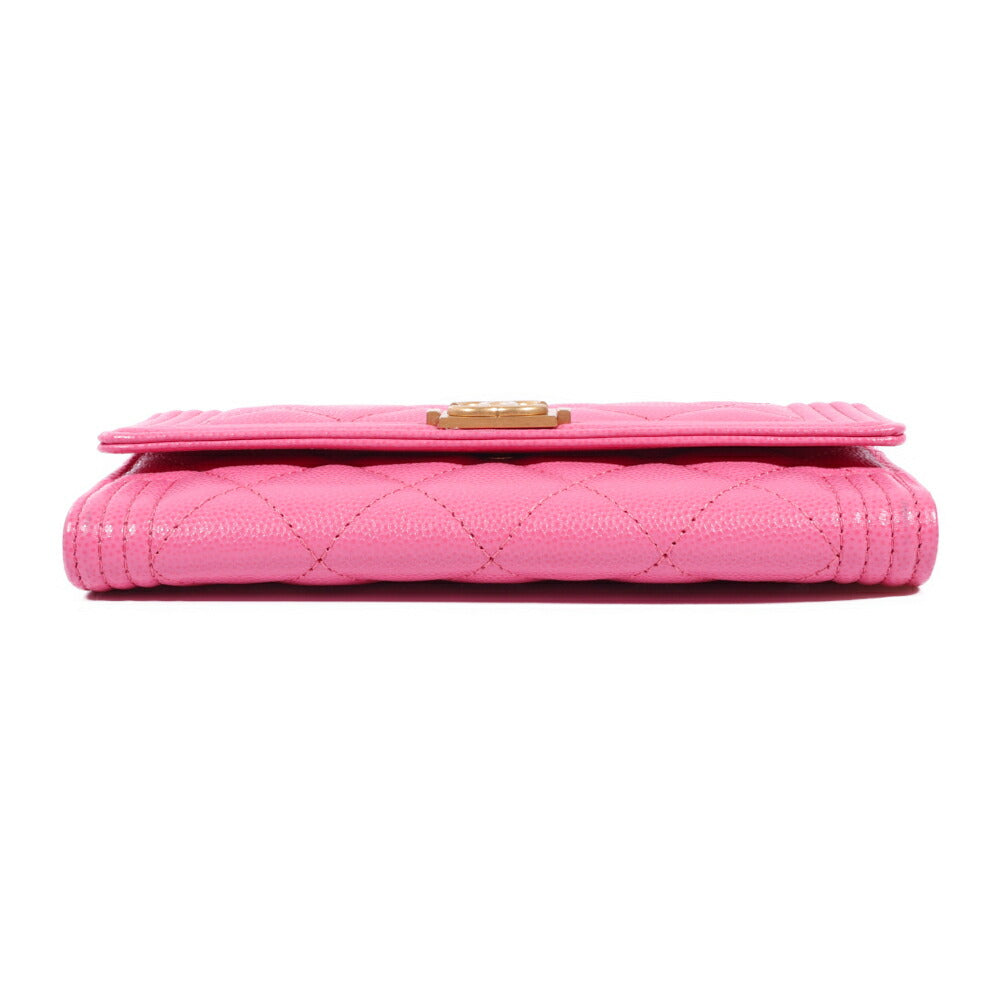 CHANEL(シャネル) ボーイシャネル 二つ折り長財布 ピンク キャビアスキン レザー ゴールド金具 ウォレットボーイシャネル 二つ折り長財布 ピンク キャビアスキン レザー ゴールド金具 ウォレット