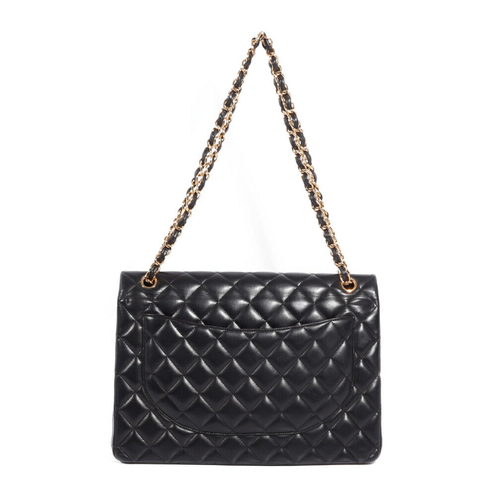 CHANEL(シャネル) デカマトラッセ33 ダブルフラップ ダブルチェーン ショルダーバッグ ブラック ラムスキン ゴールド金具