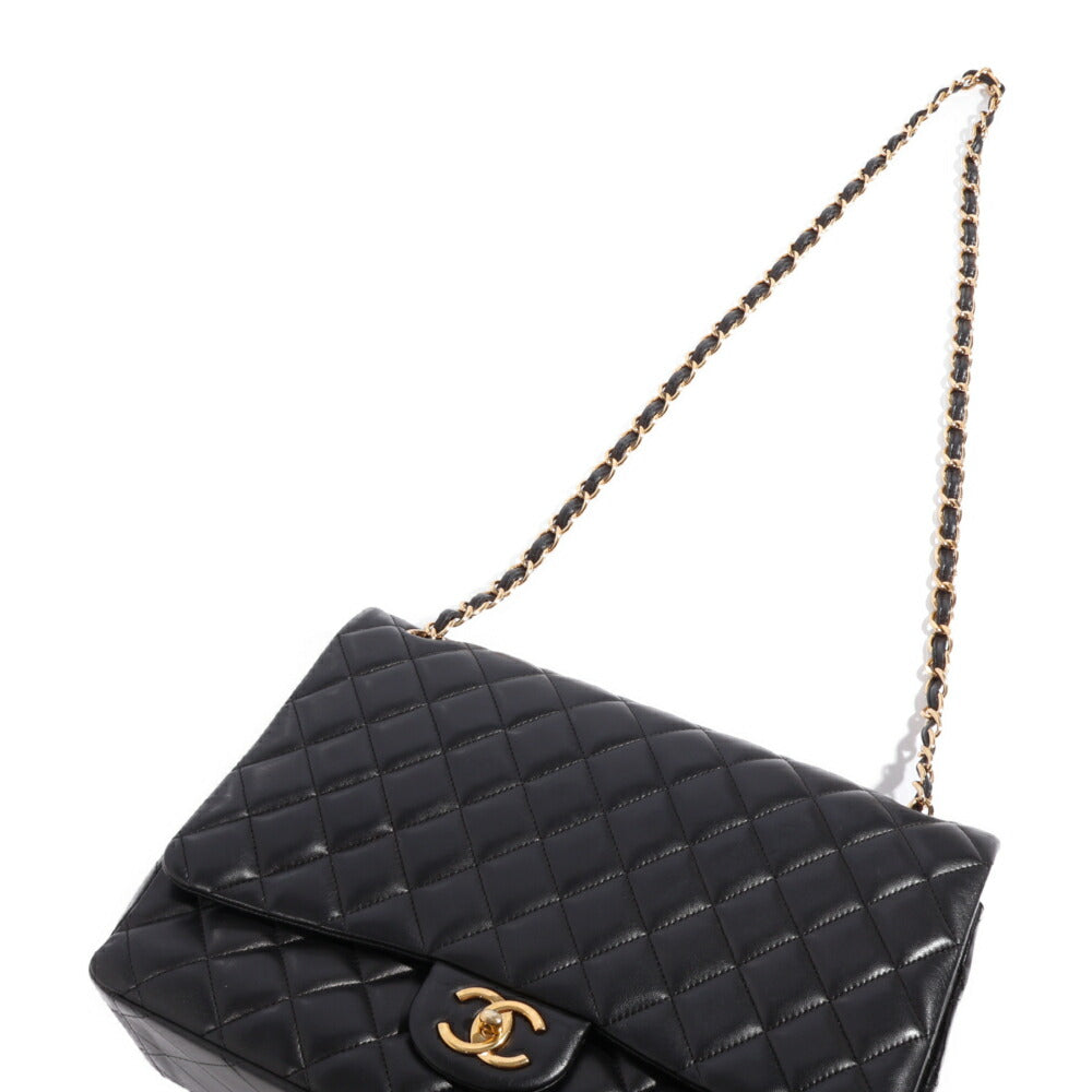 CHANEL(シャネル) デカマトラッセ33 ダブルフラップ ダブルチェーン ショルダーバッグ ブラック ラムスキン ゴールド金具