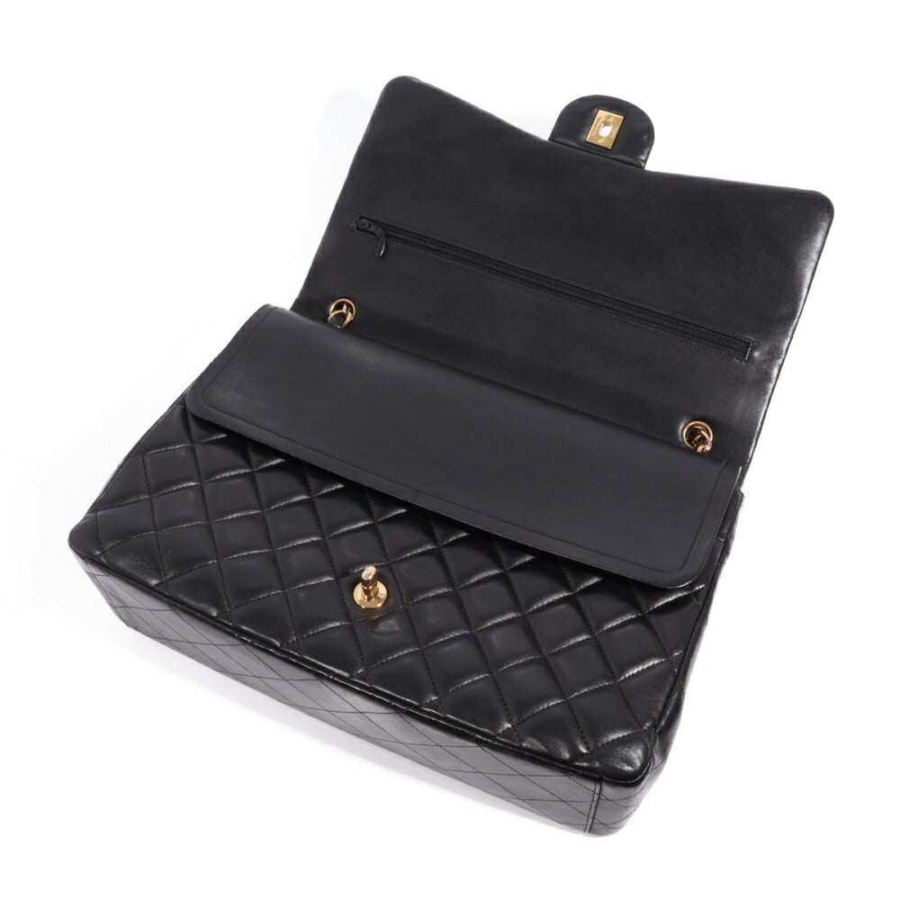 CHANEL(シャネル) デカマトラッセ33 ダブルフラップ ダブルチェーン ショルダーバッグ ブラック ラムスキン ゴールド金具